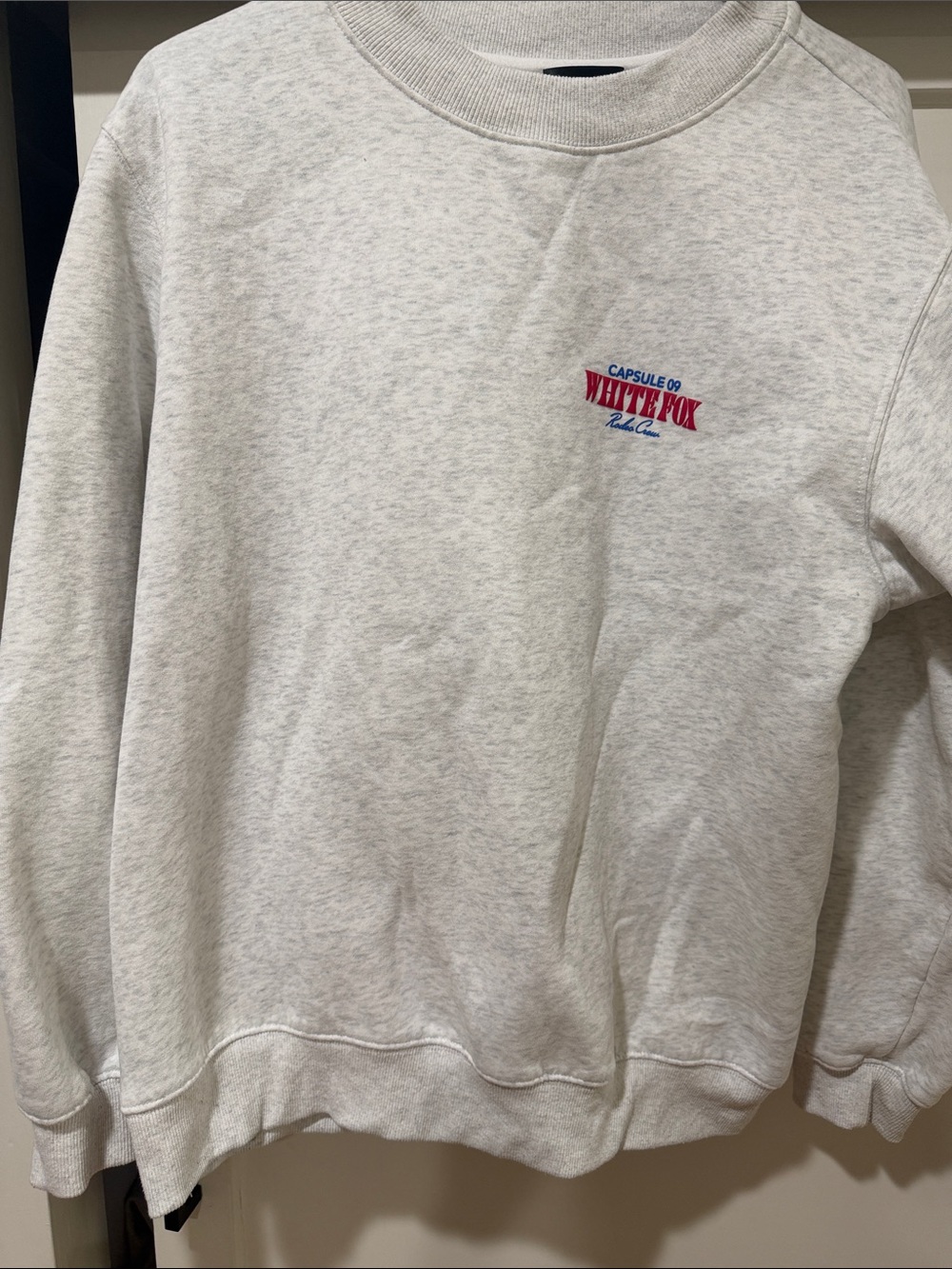 White Fox Boutique Light Gray Crewneck Sweatshirt with Red Logo